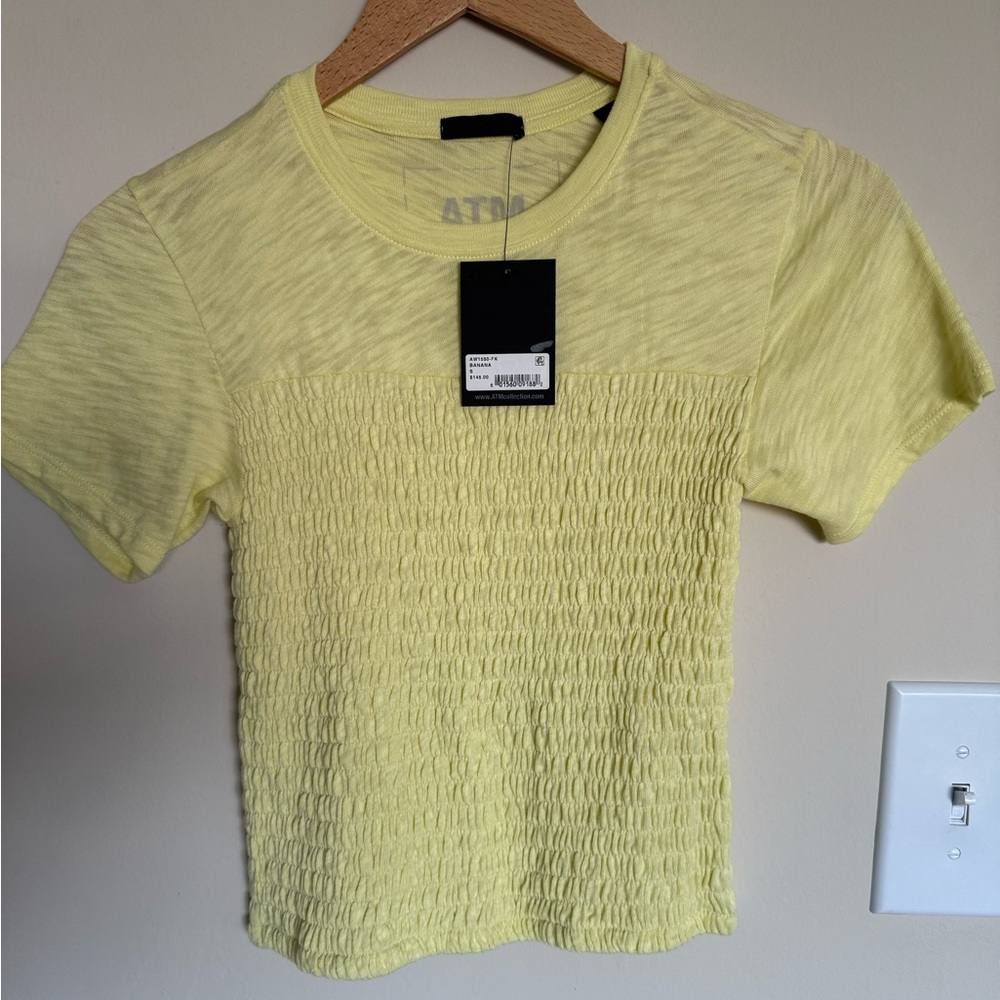 ATM Anthony Thomas Melillo Yellow Fitted Smocked Tee